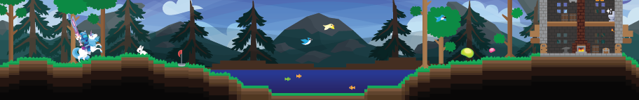 Blog header featuring Terraria landscape and a unicorn rider holding the Meowmere sword